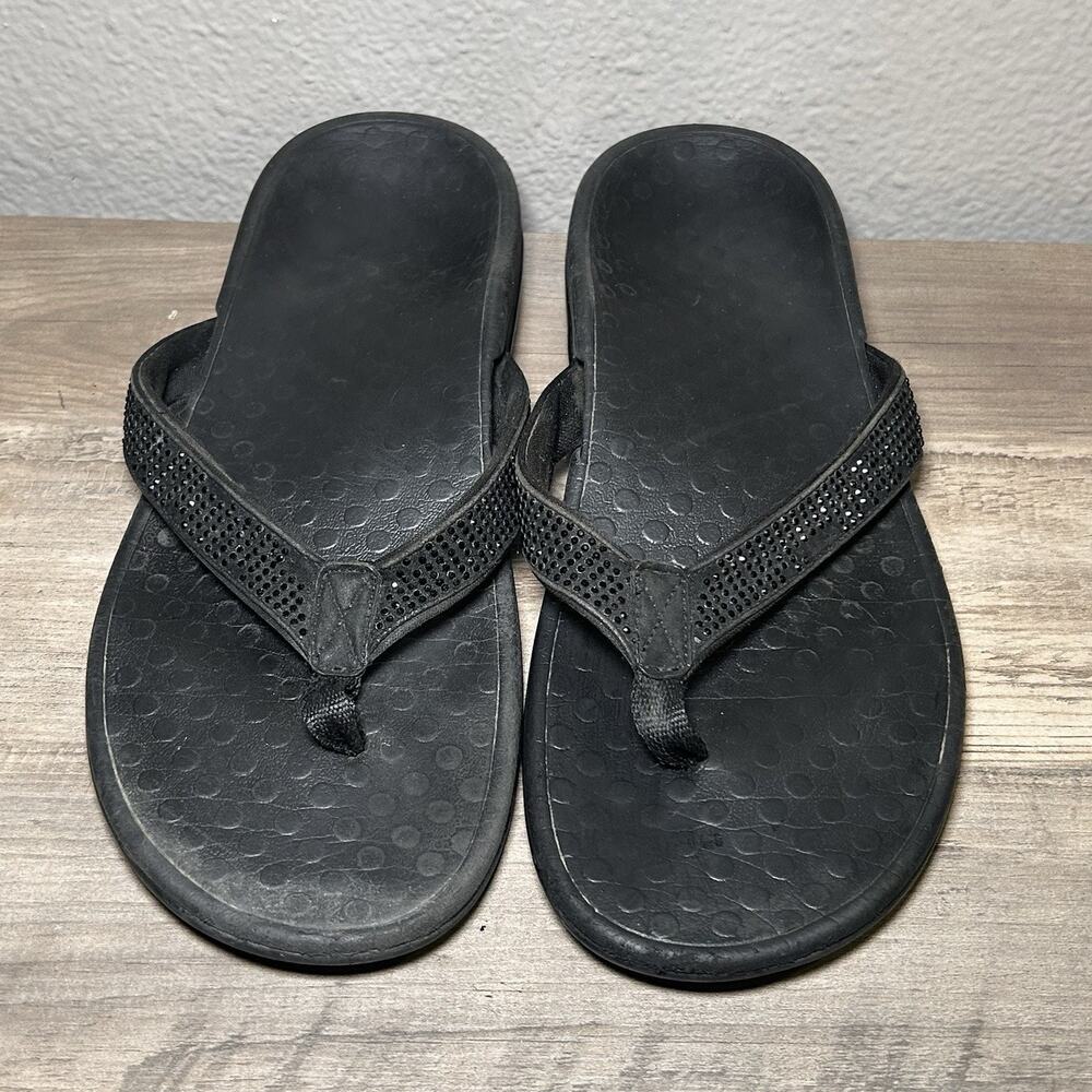 Vionic Tide II Women’s Size 9 Orthoheels Thong Flip Flop Black w/ Rhinestones